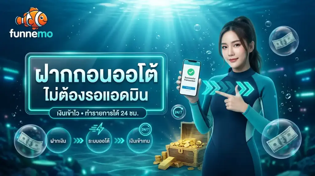 ฝากถอนออโต้บน funnemo ไม่ต้องรอแอดมิน ทำรายการไว เล่นต่อเนื่องกว่า