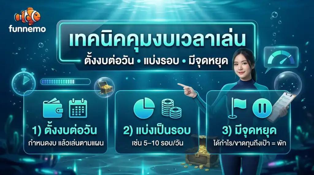 เทคนิคคุมงบเวลาเล่น funnemo: ตั้งงบต่อวัน แบ่งรอบ และจุดหยุด